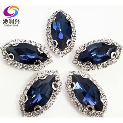Ink blue eye shape Top grade Glass Crystal buckle,Sliver bottom sew on loose rhinestones,Diy/wedding decoration SWHEK21