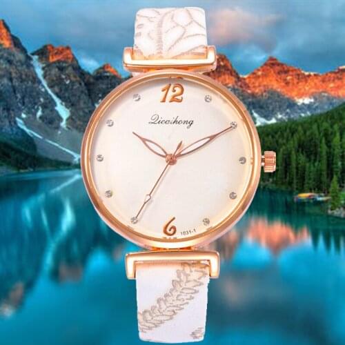 Flowers White Leather Band Womens Watches Top Brand Elegent Luxury Quartz Female Watches Small Wrists Reloj Mujer Reloj