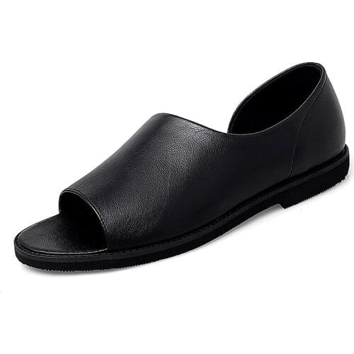 Jumpmore Leather Roman Sandals Korean Version British Leather Sandals Men Outdoor Beach Shoes Size 38-44