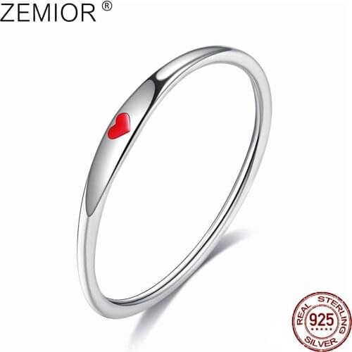 ZEMIOR 925 Sterling Silver Round Finger Ring Romantic Simple Epoxy Heart Rings For Women Engagement Fine Jewelry New Arrival