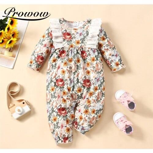 Prowow 2021 Floral Baby Girls Overalls Lace Ruffle Jumpsuits For Kids Newborn Baby Girls Clothing Autumn Winter Babys Rompers