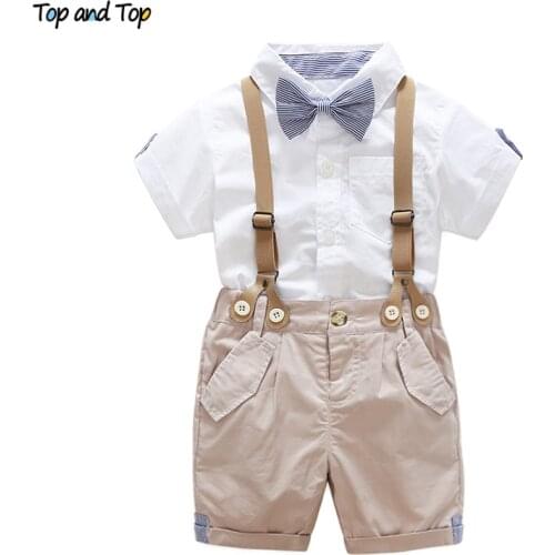 Top and Top Summer Toddler Baby Boys Clothing Sets Short Sleeve Bow Tie Shirt+Suspenders Shorts Pants Formal Gentleman Suits