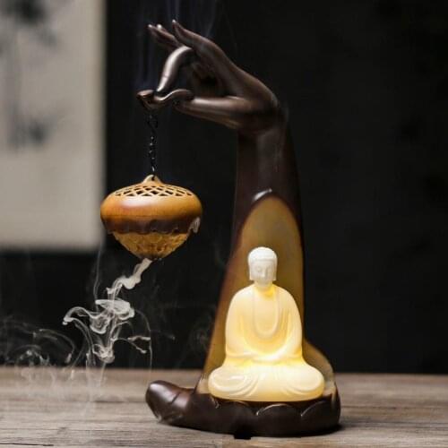 Tathagata Backflow Incense Burner With 20 Pc Incense Cones Ceramic Smoke Waterfall Incense Stick Holder Creative Home Decoration