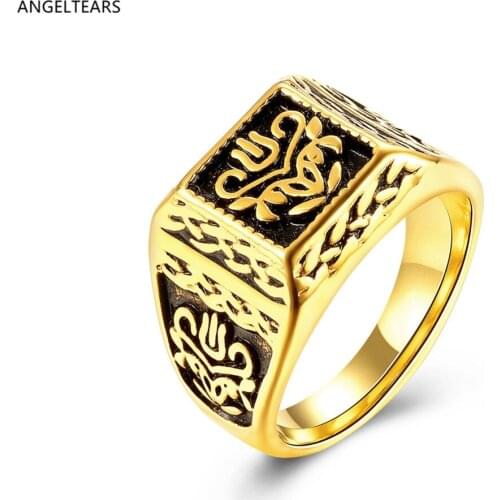 Hot Sales 316L Stainless Steel Golden Square Finger Rings Fashion Mens Jewelry Size 9 # 10 # 11 # Designer anel feminino