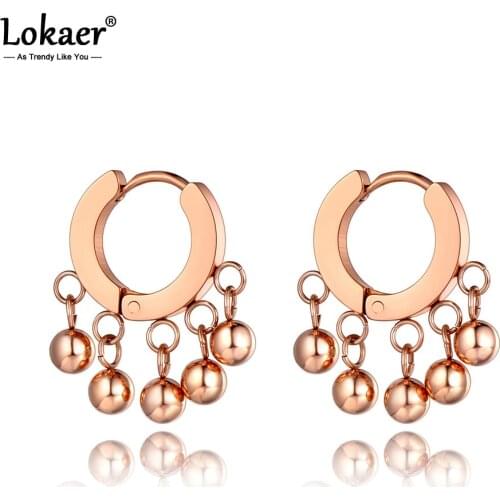 Lokaer Titanium Stainless Steel Bohemia Round Ball Party Earrings For Women Girls Trendy Punk Hoop Earrings Jewelry E20243