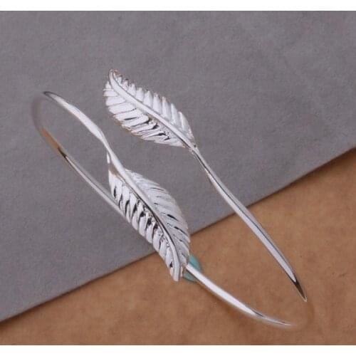 Fashion Wedding Engagement Jewelry Women Silver Plated Leaf Cuff Dangle Bracelet