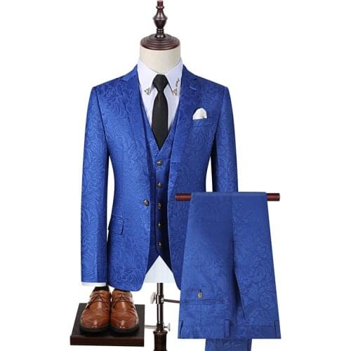 Men Color Block Collar Suits Jacket Trousers Waistcoat Male Business Casual Wedding Blazers Coat Vest Pants 3 Pieces Set