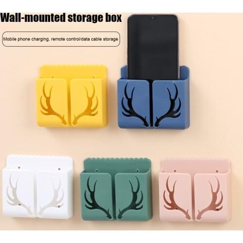 Wall Mounted Organizer Mobile Phone Plug Holder USB Charging Stand Multifunction Air Conditioner TV Remote Control Storage Box