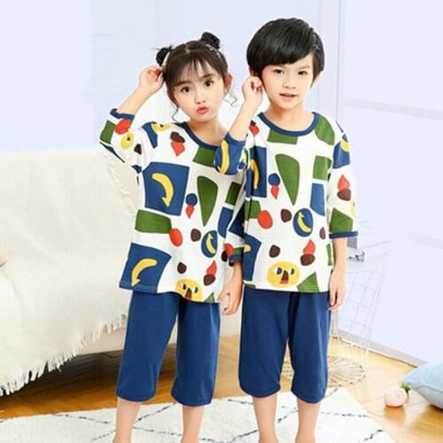 Boys Girls Pajamas For 4 6 8 10 12Years New Summer Childrens Clothing Sleepwear Half Sleeves Cotton Kids Pyjamas Sets Homewear