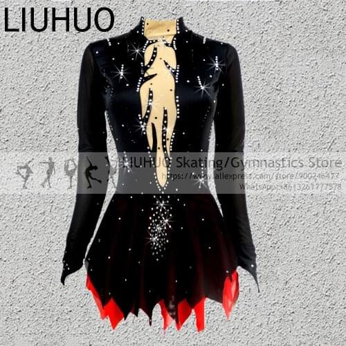 Ice Skating Dress Womens Girls' Figure Skating Dress Black Open Back Deep V Spandex Micro-elastic Professional Competition kids