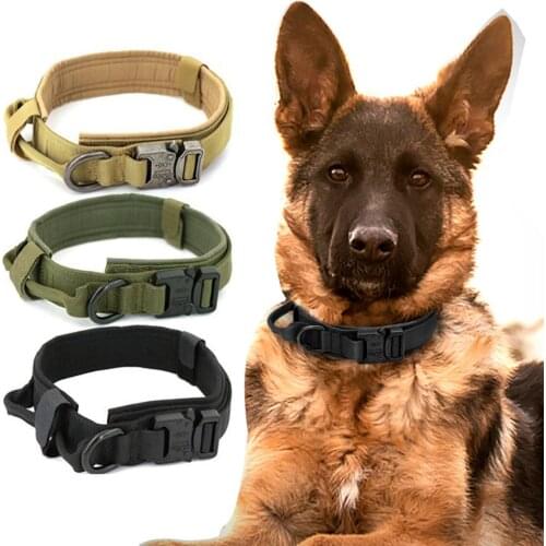 Strong Nylon Large Dog Collar Adjustable Military Tactical Dog Collar with Control Handle Training Running Pet Collar For Dogs