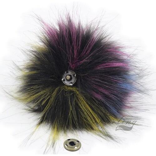 Furling 1PC Fluffy Faux Raccoon Fur 11CM Pom Poms Ball with Press Stud/Button for Beanie Hat DIY Accessories