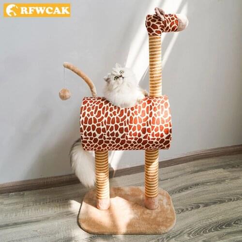 RFWCAK Sisal Rope Cat Tree Cat Climbing Frame Giraffe Scratching Post Ball Toy Pet Kat Play Tower Condo Cat Luxury Furniture