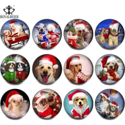 Royalbeier 12pcs/lot Christmas Glass Charms 18mm Snap Button Jewelry Bracelet Santa Claus Cute Animal Christmas Hat Snap Button