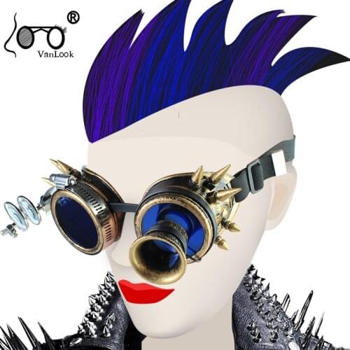 Vanlook Steampunk Festival Sun Glasses Unusual Punk Sunglasses Magnifying Lens Men Women Retro Party Goggle Rivet Stage Property