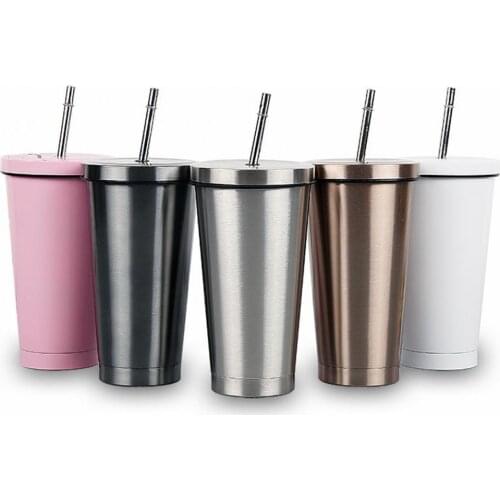 Modern Water Bottle Stainless Steel Mug Anti-corrosion Vacuum Cup Spill-proof with Lid Straw Rustproof Coffee Mug for Travel