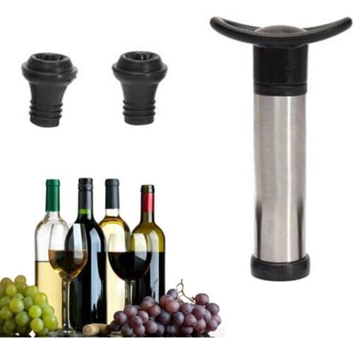 Stainless steel red wine vacuum pump wine bottle stopper Air pump One pump two stopper Vacuum wine stopper Sake set