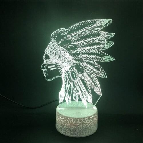 LED Illusion Lamp USB Power Night Lights 3d Atmosphere Ancient Indians Figure Party Gift Bedroom Decor With Lava Base