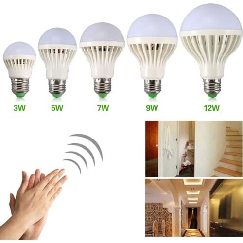 E27 9W LED Sound Voice Sensor Light lamp Auto PIR Motion Detection White Lamp LED Bulbs Home Lighting tools
