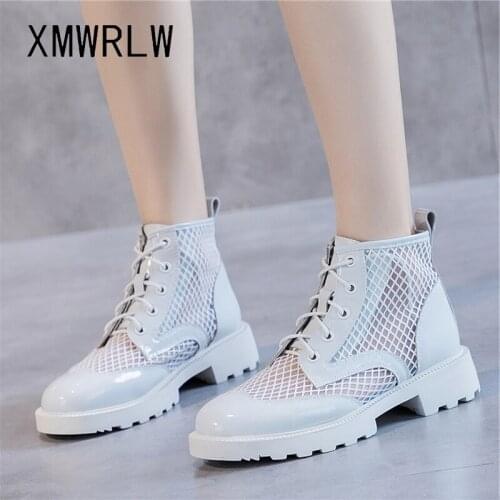 XMWRLW 2020 Roman Summer Shoes Women Ankle Boots Fashion Hollow Out Ladies Shoes Mesh Women Low Heels Summer Boots Woman Shoe