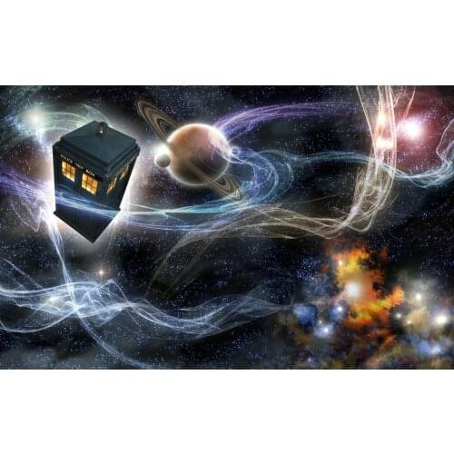 Doctor Who police box fly in space photography studio background High quality Computer print party backdrops