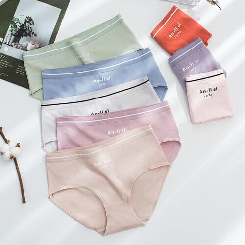 Mid Waist Underpants Cotton Briefs Plus Size Breathable Panties Womens Print Lingerie Antibacterial Underwear Female Intimates