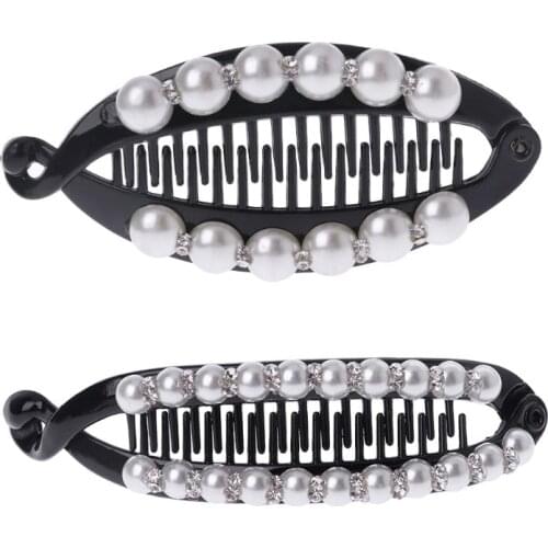 Women Pearl Rhinestone Banana Hair Clips Claws for Lady Fashion Elegant Party Barrettes Hair Accessories