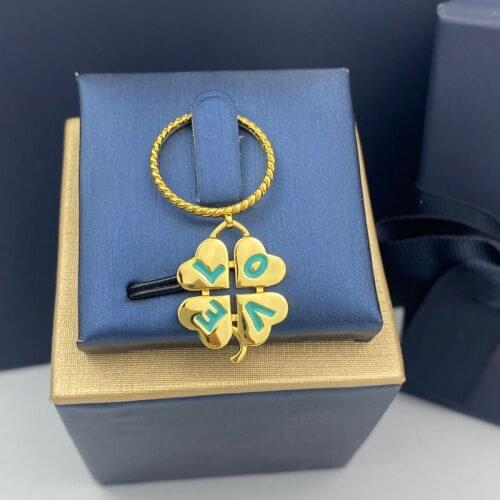 SLJELY Fashion S925 Sterling Silver Yellow Gold Color Lagoon Blue Love Four Leaf Clover Ring Women June New France Brand Jewelry