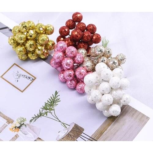 100/200pcs Glitter Foam Fruit Stamens Cherry Artificial Flower Berries For Wedding Christmas Party Gift Box Deco DIY Hand Wreath