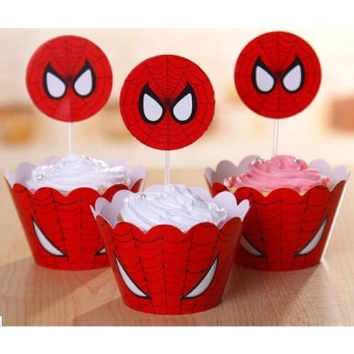 12 wrap+12 topper Spiderman Party Supplies Cupcake Wrappers Cupcake Toppers Superhero Baby Shower Kids Birthday Party Decoration