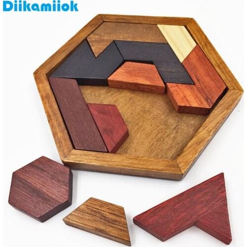 Wood Hexagon Jigsaw Puzzle Game Geometric Shape Cognitive Wooden Puzzles Adult Children Early Educational Toys for Kids LL-E105