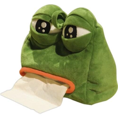 2021 New Cartoon Sad Pepe Frog Anime Plush Tissue Box Creative Doll Plush Toy Funny Toys Sad Frog Doll