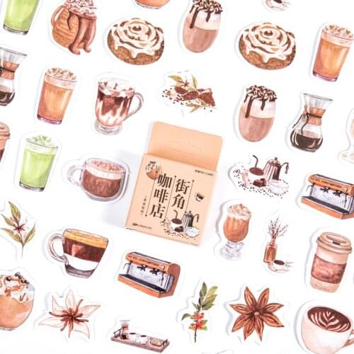 45pcs Corner Cafe Diary Stickers Set Mini Drink Coffee Bean Machine Sticker Home DIY Art Adhesive Paste Decoration Album F398