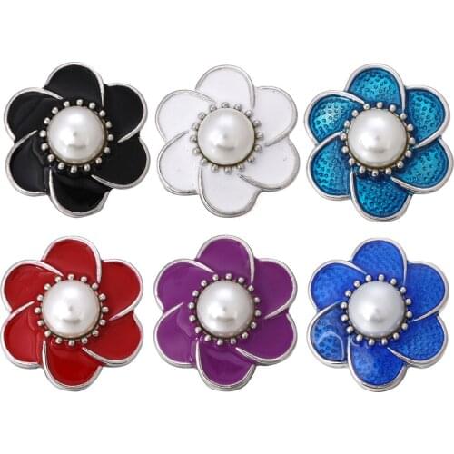 5pcs/lot New Alloy Snaps Buttons Jewelry Pearl Flower Snap Buttons Fit 18mm Snap Bracelet Bangle Women