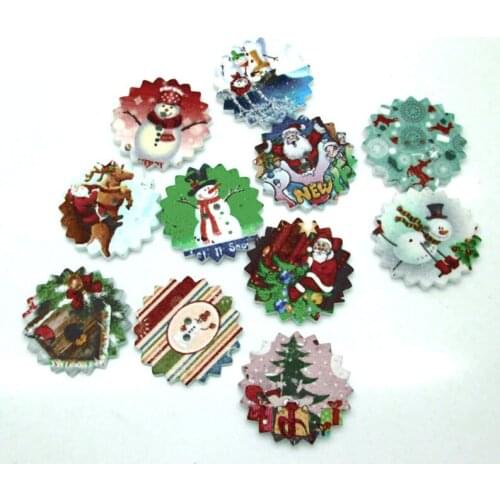 50pc Mixed Christmas Sewing Wooden Buttons For Clothes Knitting Needles Crafts Scrapbooking DIY Fabric Needlework Buttons