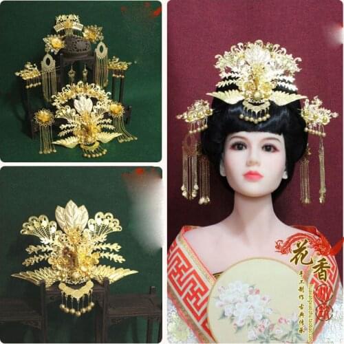 A322 Ancient Chinese Tassel Hair Stick Traditional Chinese Wedding Bride Phoenix Tiara Photography Hair Tiara