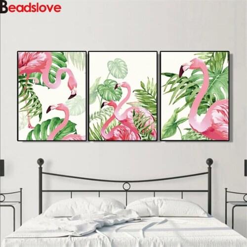 5d diy diamond embroidery Flamingo Leaf full square round drill diamond painting 3pcs 5d diamond mosaic home decoration