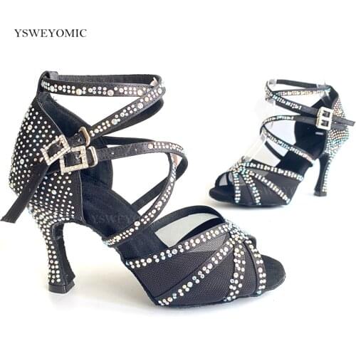 Bachata Salsa Dance Shoes Latin For Women Customized Heel Height 5-10cm Suede Outsole Crystal Latin Dancing Shoes Girls