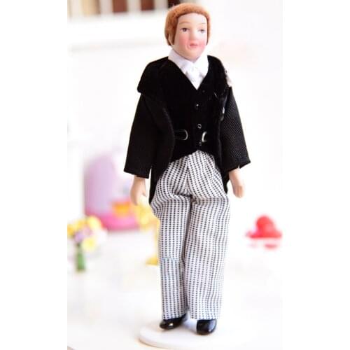 G05-X534 children baby gift Toy 1:12 Dollhouse mini Furniture Miniature rement black Gentleman 1pcs