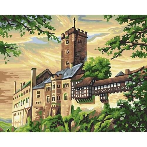 GATYZTORY 60x75cm Frame Diy Painting By Numbers Castle Canvas Drawing Landscape Handpainted Gift Frame Wall Decor