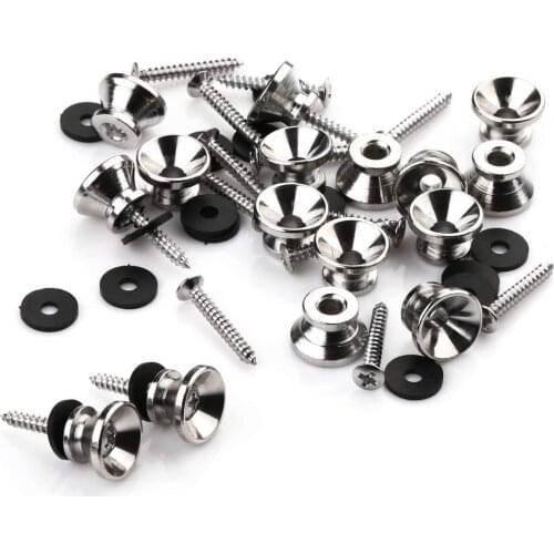 Guitar Bass Chrome Metal End Pin Strap Buttons Locks Cushion Screws (16Pcs)