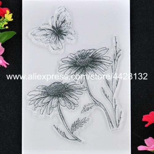 Chrysanthemum Sun Flower Butterfly Scrapbook photo cards rubber stamp clear stamp transparent stamp 9061806