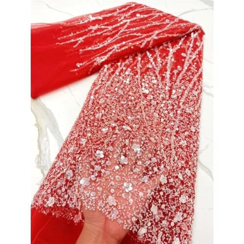 Coral French 3d Sequins Lace Fabric 2021 High Quality Embroidery African Net Laces Nigerian Tulle Fabrics 5Yards