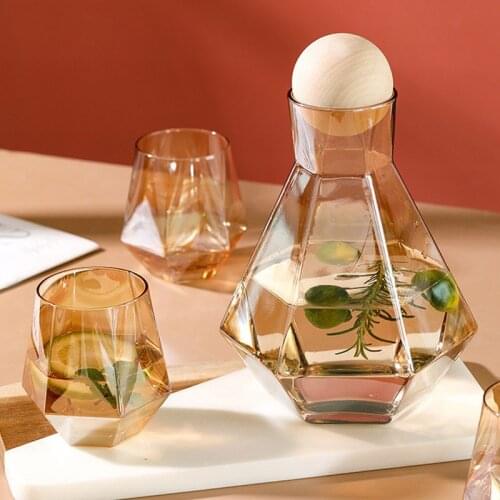 Nordic Diamond Family Living Room Cold Creative Six-edge Pot With Wooden Ball Cover 4Pcs Glass Cup