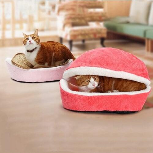 5 Style Cute Pet Cat Bed Nest Hamburger Shaped Plush Cat Nest Warm Soft Windproof Cat Nests Pet Bed Plush Pet Cats Dogs Products