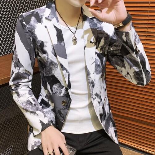 Fashion trend banquet clothes personalized printing suit mens casual jacket Korean style camouflage small suit mens jacket