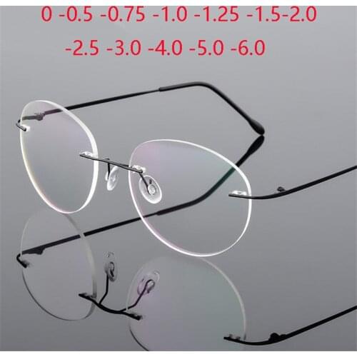 Titanium Alloy Framless Round Myopia Glasses Finished Women Men Ultra-light Rimless Prescription Eyeglasses 0 -0.5 -0.75 To -6.0