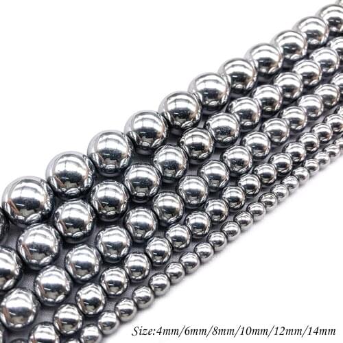 Natural Stone Black Hematite Stone Round Loose Charm BeadsFitMulti-purpose Jewelry Making 4 6 8 10 12 14MMPick Size J342