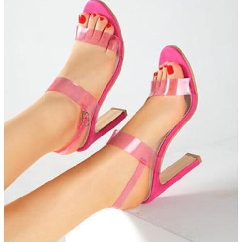 2021 New Summer Fashion Design Women Sandals Transparent Strange High heels Ladies Sandals Open Toe Shoes Fuxia straps