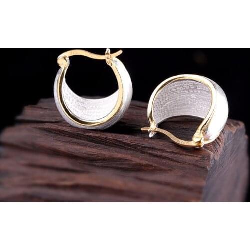 BOCAI New Real 100% pure S925 silver gold-plated brushed Woman earrings fashionable and simple female earrings